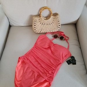 Ralph Lauren Halter style  coral full swimsuit